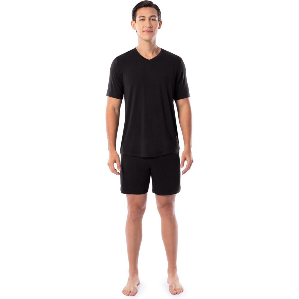 imageFruit of the Loom mens 360 Stretch Short Sleeve Vneck Top and Short Sleep Pajama SetBlack