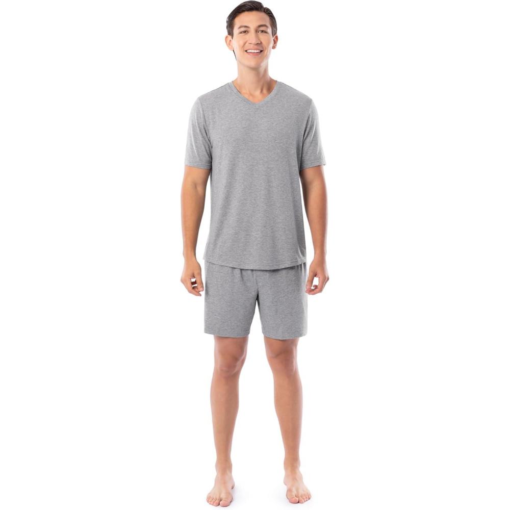 imageFruit of the Loom mens 360 Stretch Short Sleeve Vneck Top and Short Sleep Pajama SetGrey Heather
