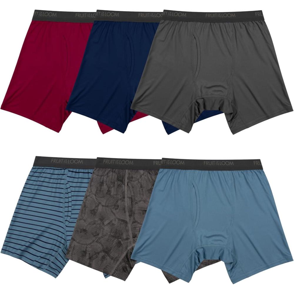 imageFruit of the Loom mens 4way Stretch Boxer Briefs  Lightweight ampamp Moisture Wicking Underwear  Long Leg Regular Leg ampamp TrunkRegular Leg  Micro Stretch  Colors May Vary