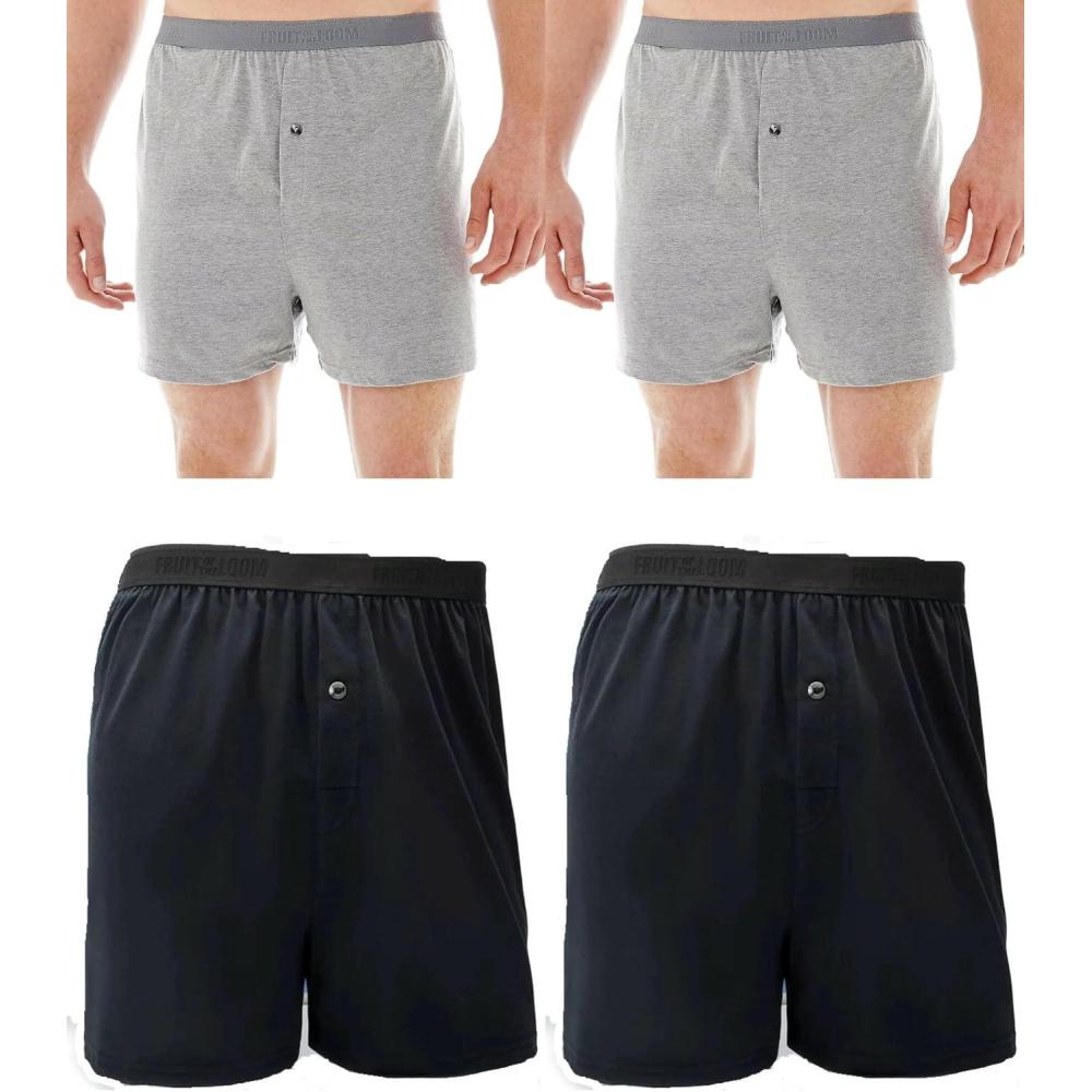 imageFruit of the Loom mens Big and Tall Tagfree Underwear DiscontinuedBig Man  Knit Boxer  4 Pack Black Gray