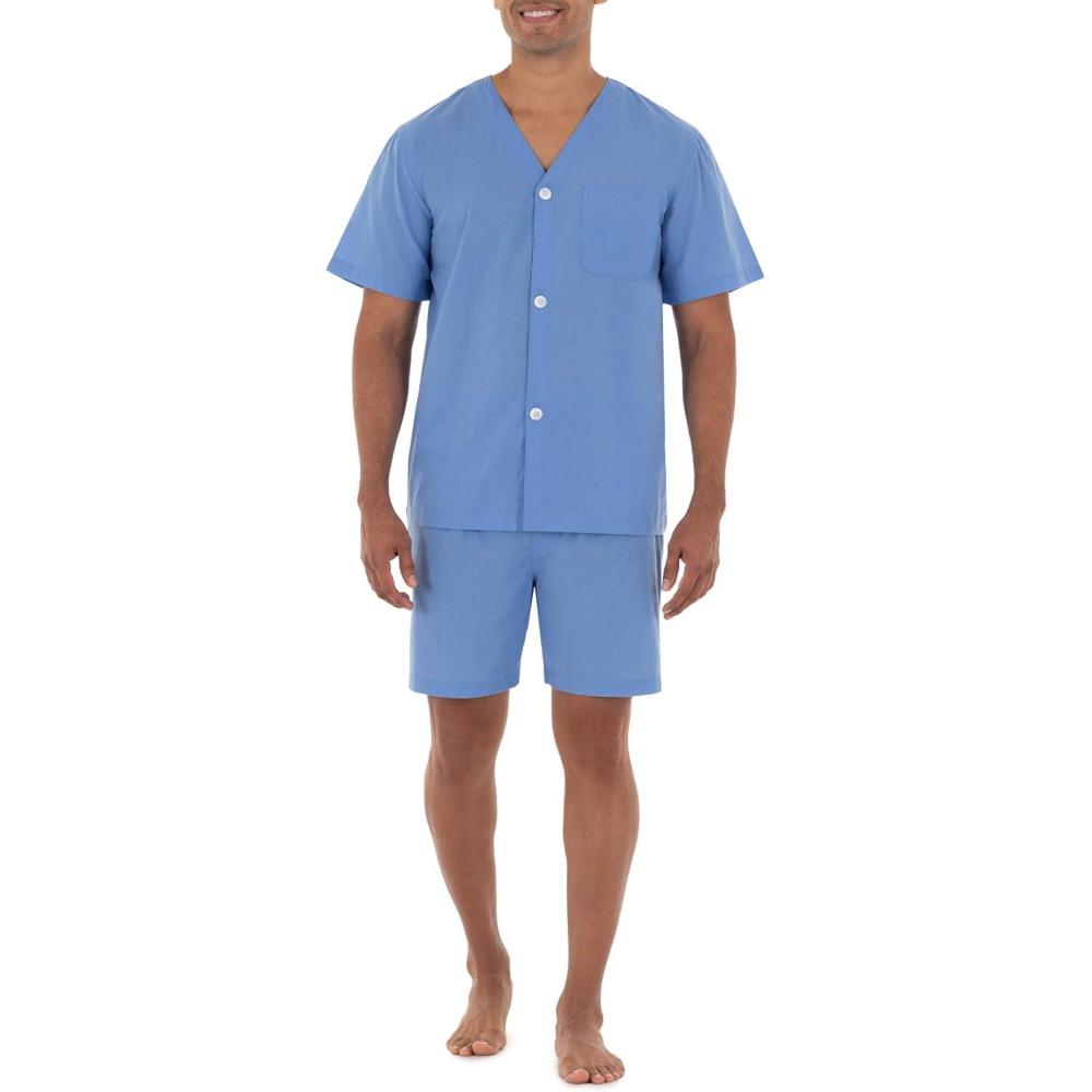 imageFruit of the Loom mens Broadcloth Short Sleeve Pajama SetFrench Blue