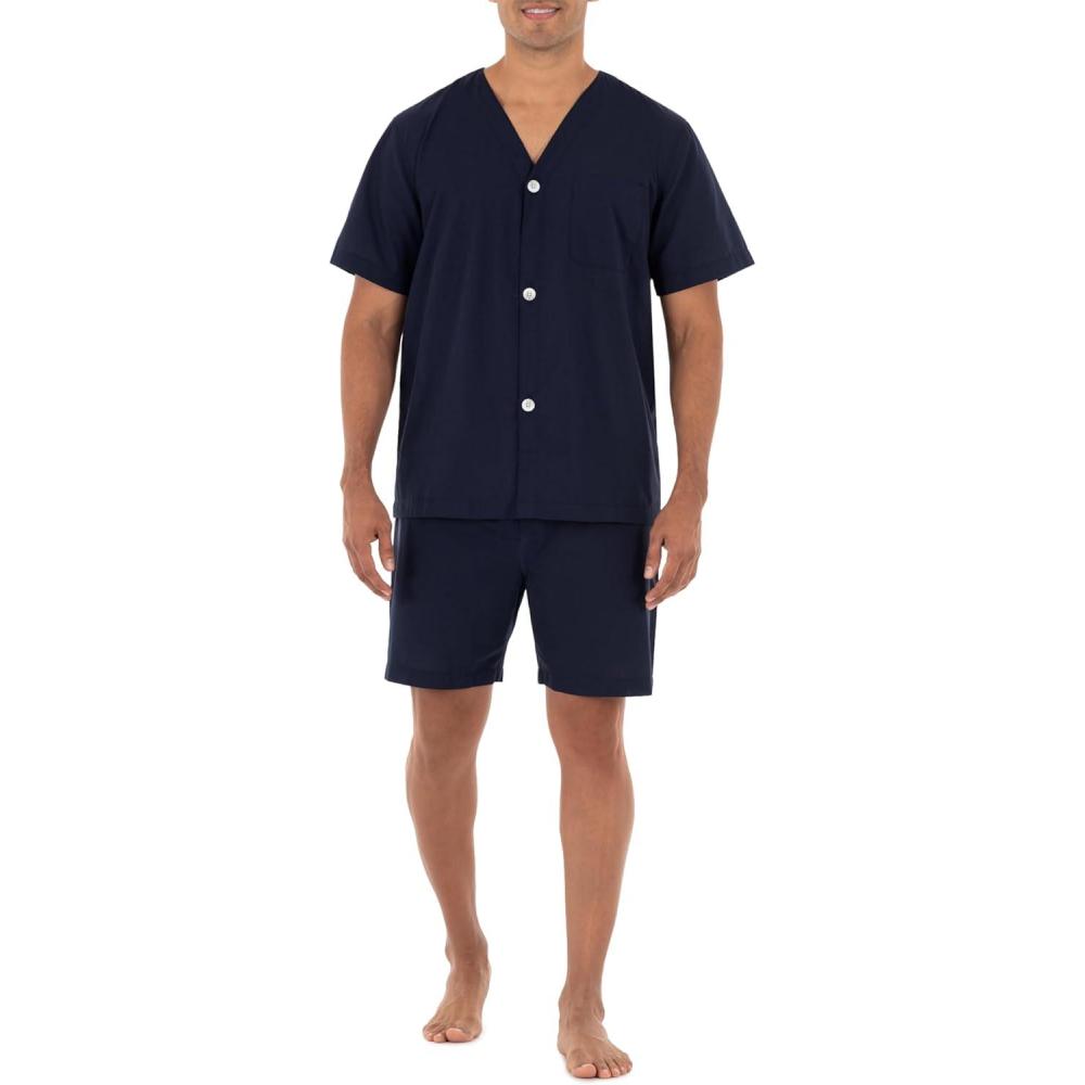 imageFruit of the Loom mens Broadcloth Short Sleeve Pajama SetNavy