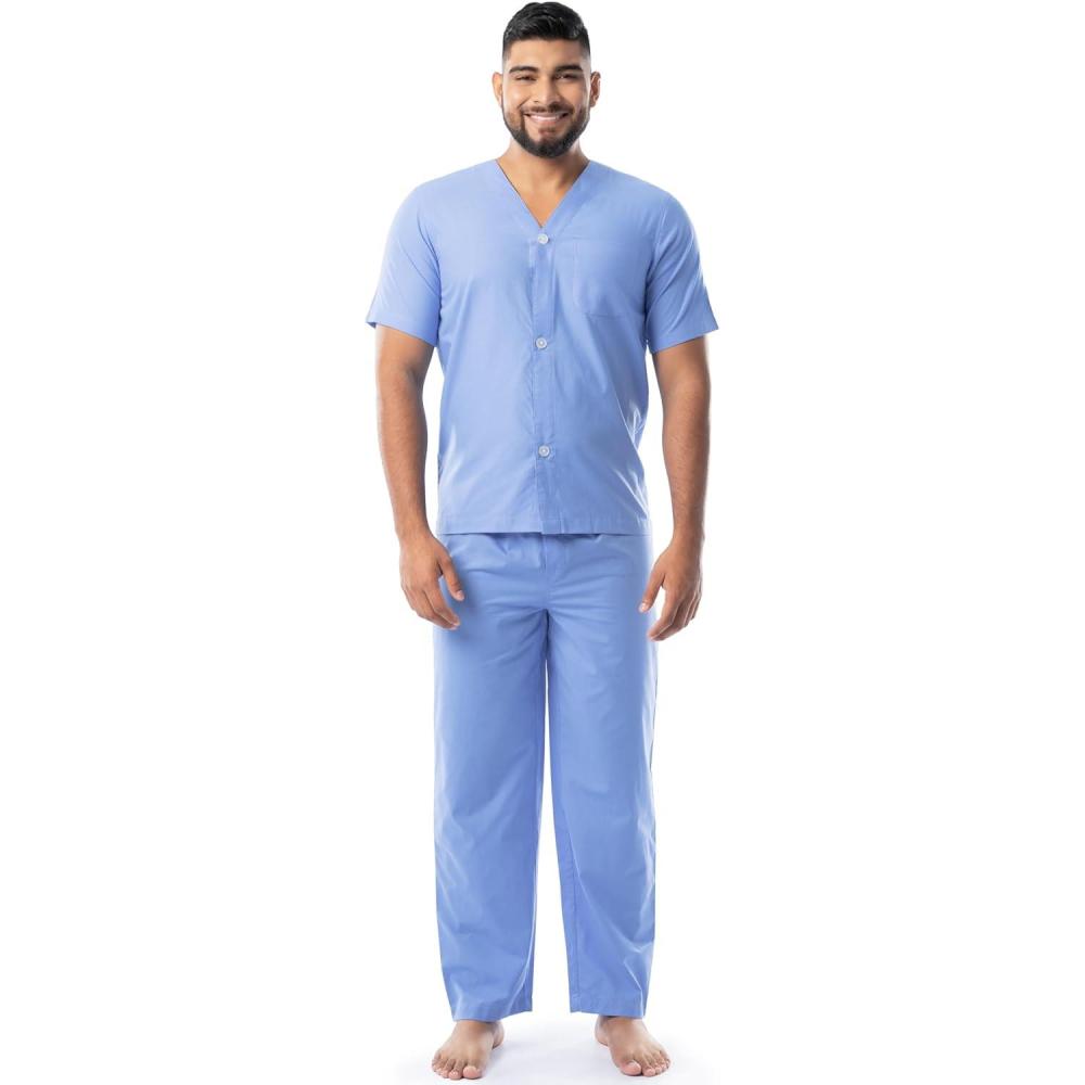 imageFruit of the Loom mens Broadcloth Short Sleeve Top and Long Pants Pajama SetFrench Blue