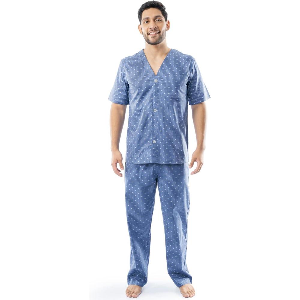 imageFruit of the Loom mens Broadcloth Short Sleeve Top and Long Pants Pajama SetMedium Blue