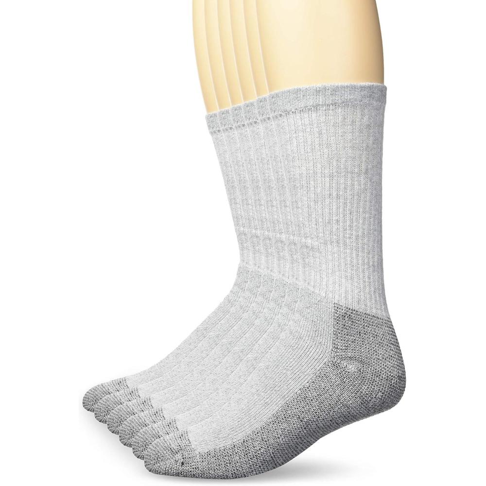 imageFruit of the Loom mens Cotton Work Gear Crew Socks Cushioned Wicking Durable 6 PackGrey