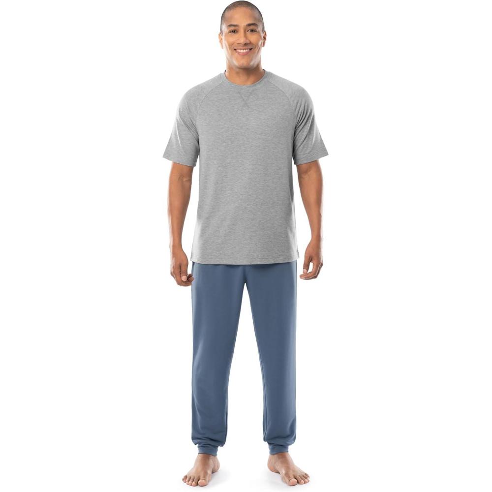 imageFruit of the Loom mens French Terry Top and Jogger Sleep Pajama SetHeather GreyBlue