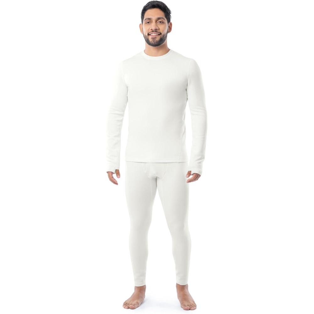 imageFruit of the Loom mens Heavyweight Brushed Back Fleece Thermal Underwear Base Layer SetWhite