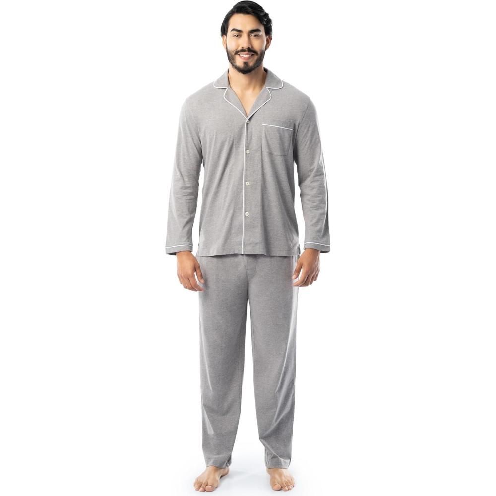 imageFruit of the Loom mens Jersey Knit Pajama Sleep SetGrey