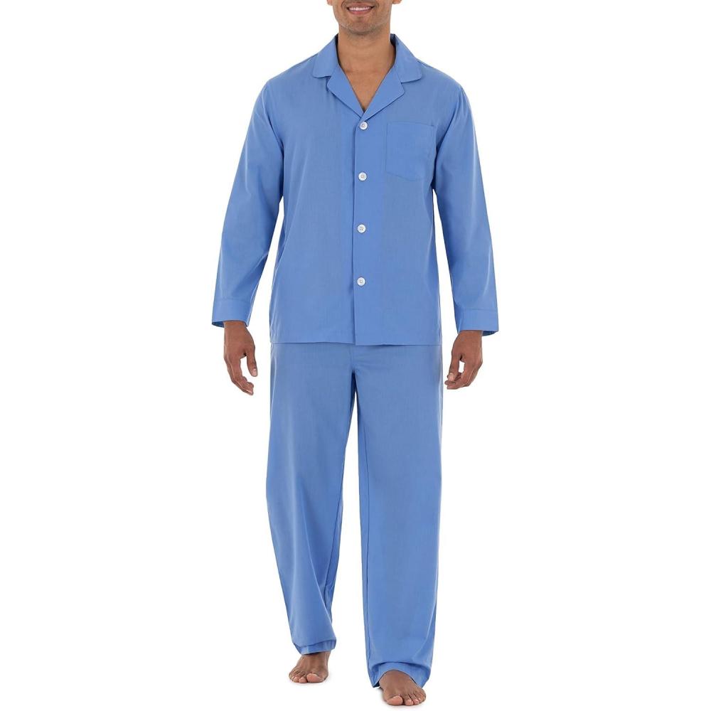imageFruit of the Loom mens Long Sleeve Broadcloth Pajama SetFrench Blue