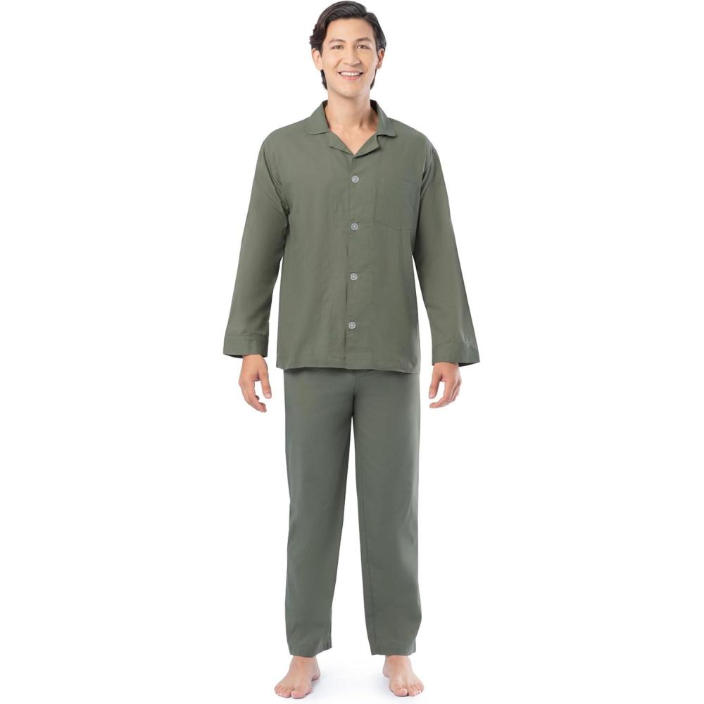 imageFruit of the Loom mens Long Sleeve Broadcloth Pajama SetGreen