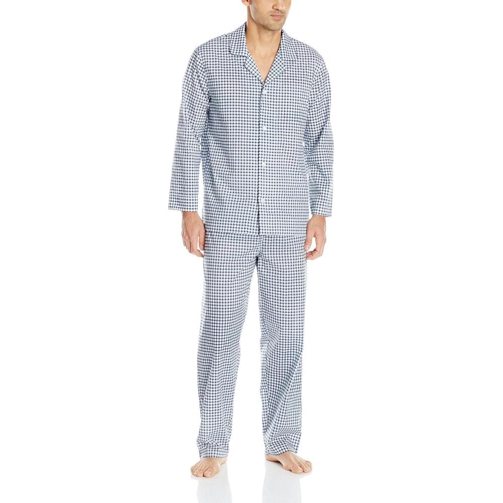 imageFruit of the Loom mens Long Sleeve Broadcloth Pajama SetNavy Check