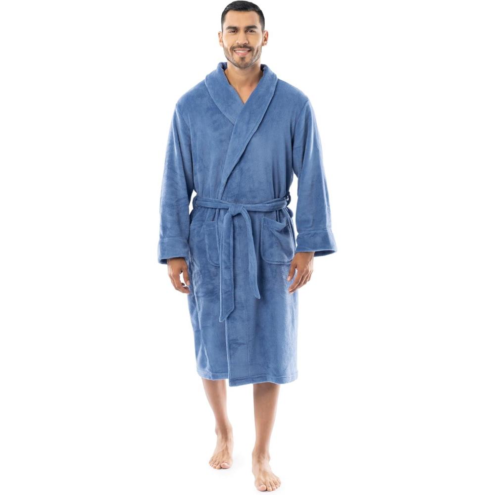 imageFruit of the Loom mens Solid Plush Fleece RobeMedium Blue