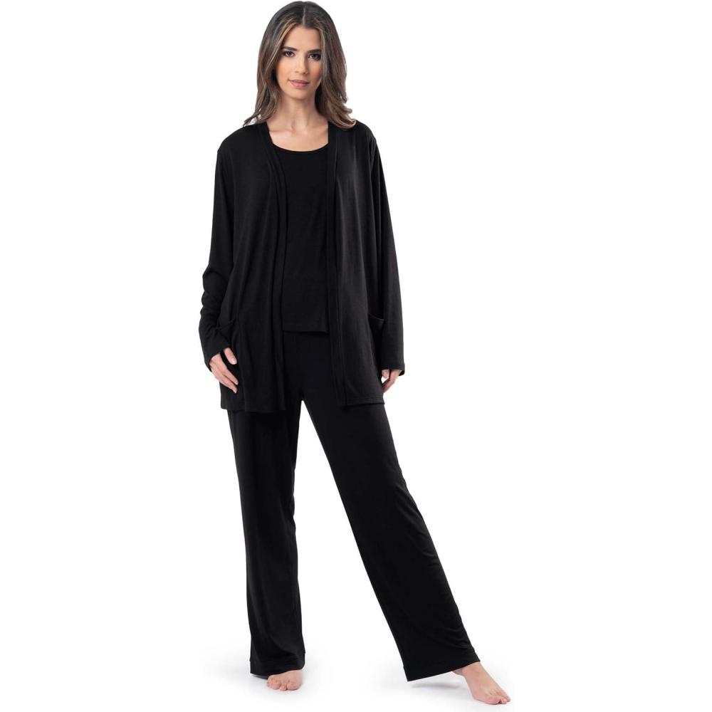imageFruit of the Loom womens Breathable Tank Top Pant and Cardigan Sleep SetBlack
