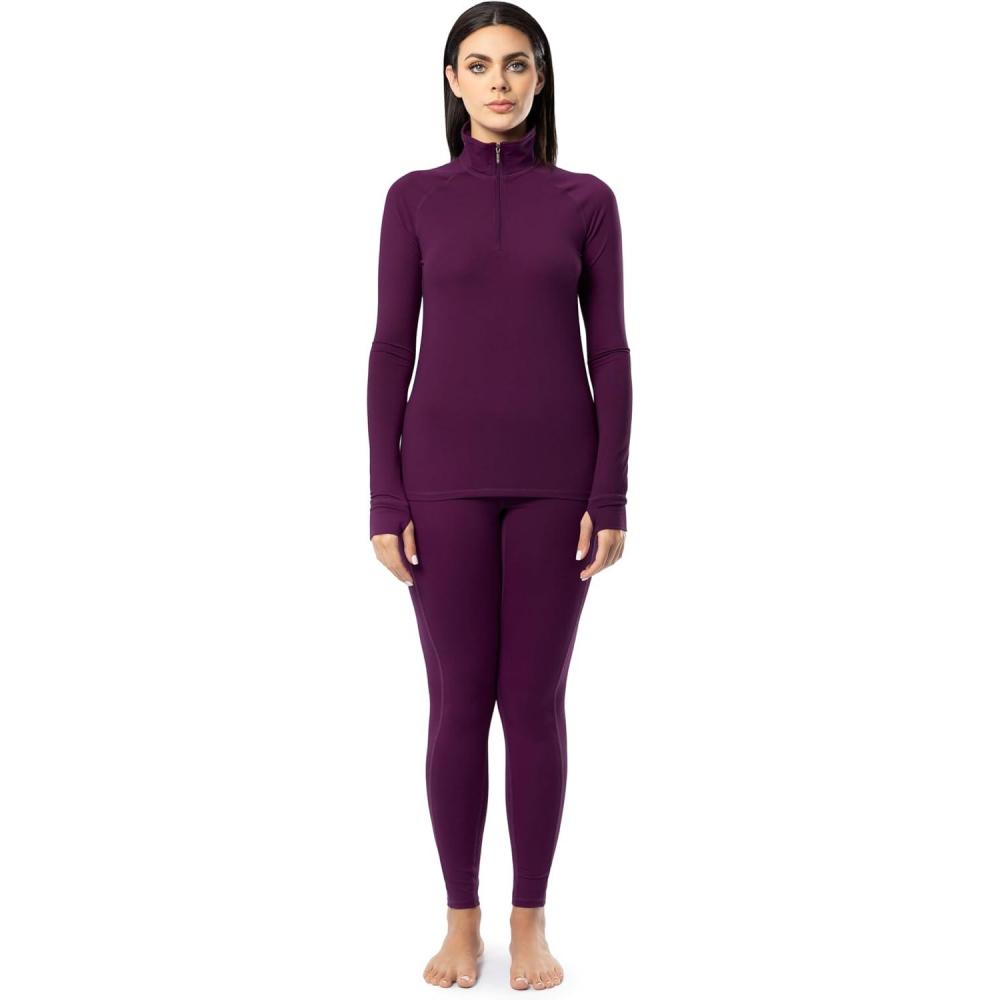 imageFruit of the Loom womens High Neck Quarter Zip Top and Legging Thermal SetPurple