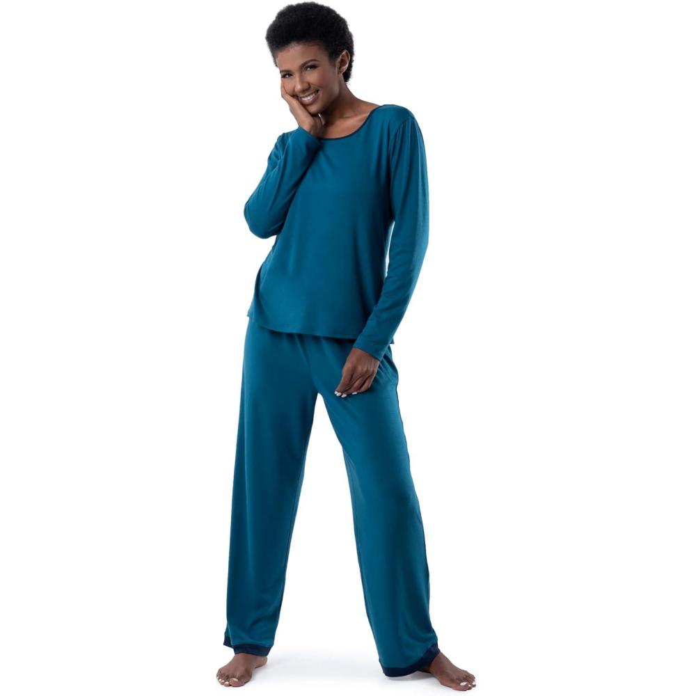 imageFruit of the Loom womens Long Sleeve Tee and Pant 2 Piece Sleep SetDark Sea