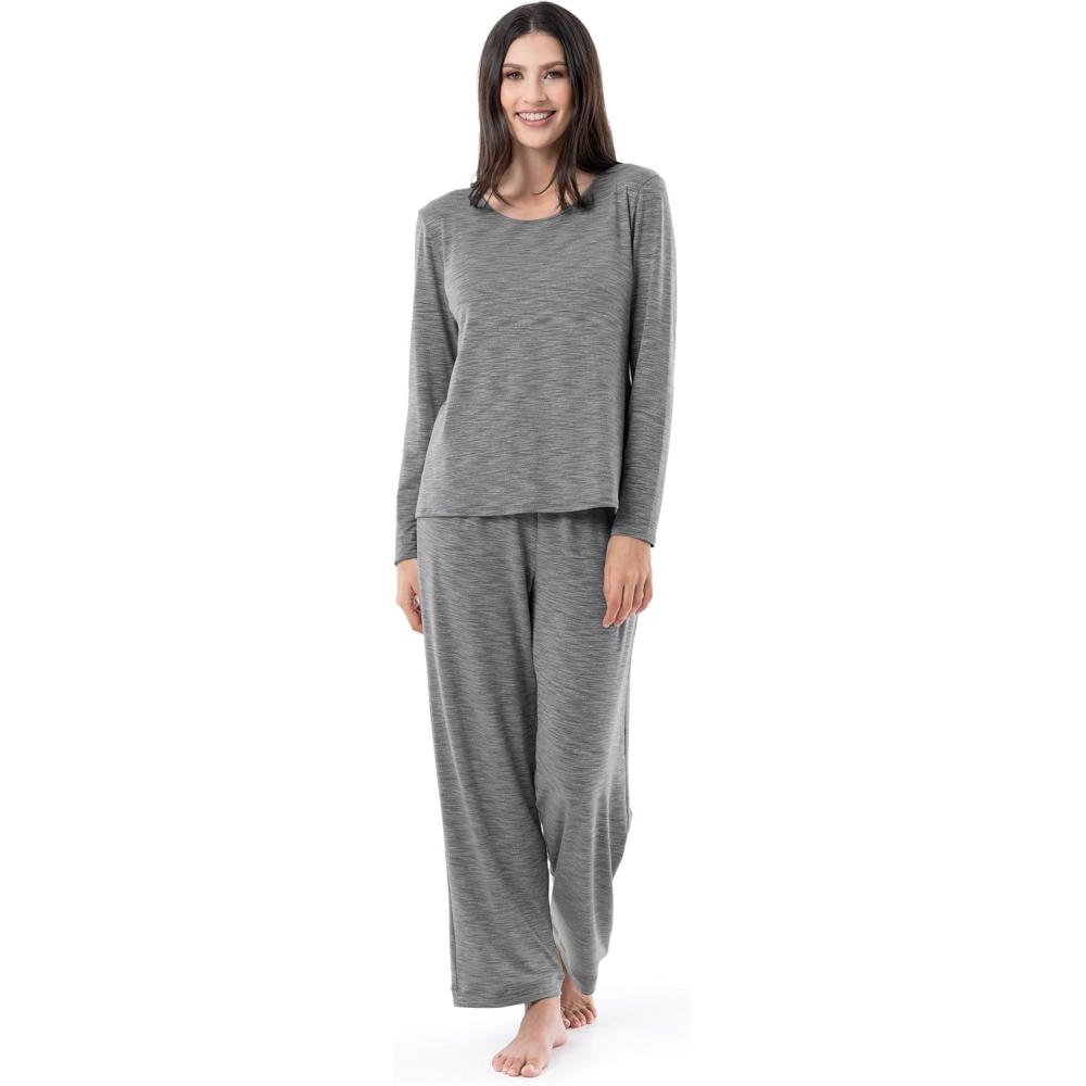 imageFruit of the Loom womens Long Sleeve Tee and Pant 2 Piece Sleep SetHeather Grey