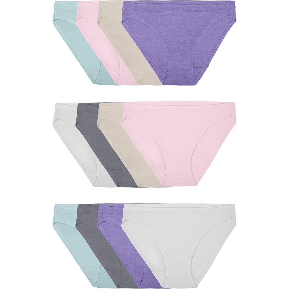 imageFruit of the Loom womens Modal UnderwearBikini 12 Pack PurpleCashmereGrey