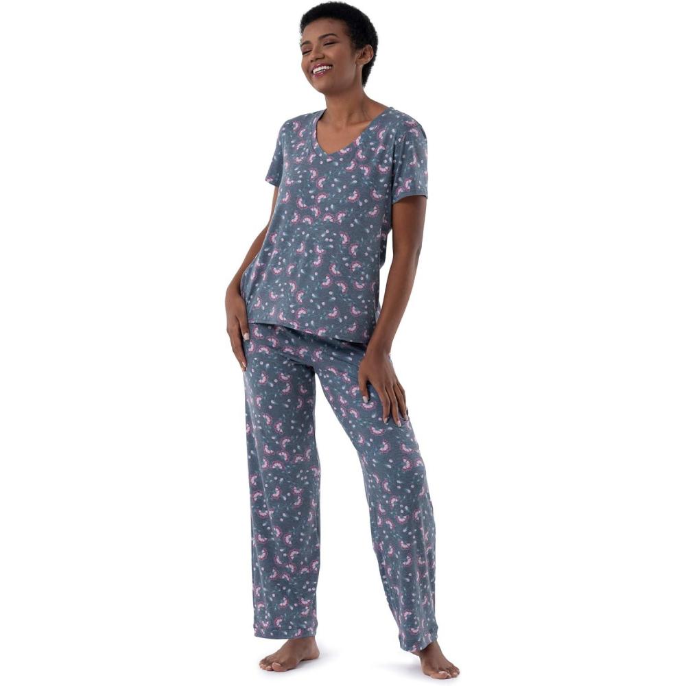 imageFruit of the Loom womens Short Sleeve Tee and Pant 2 Piece Sleep SetFloral