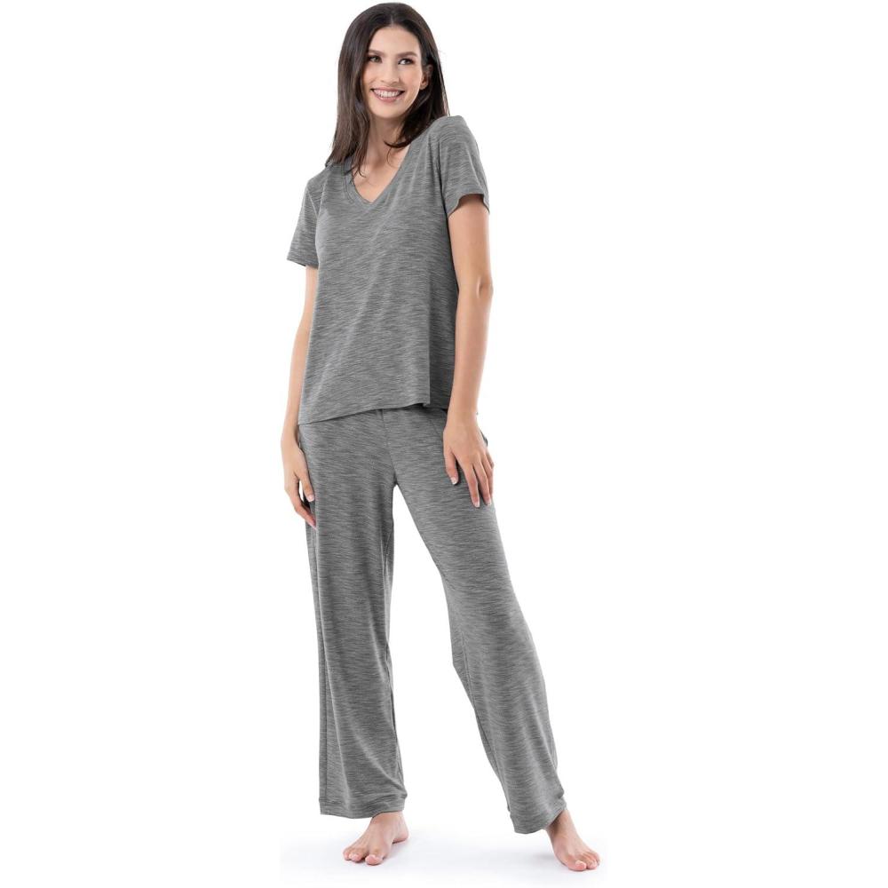 imageFruit of the Loom womens Short Sleeve Tee and Pant 2 Piece Sleep SetHeather Grey