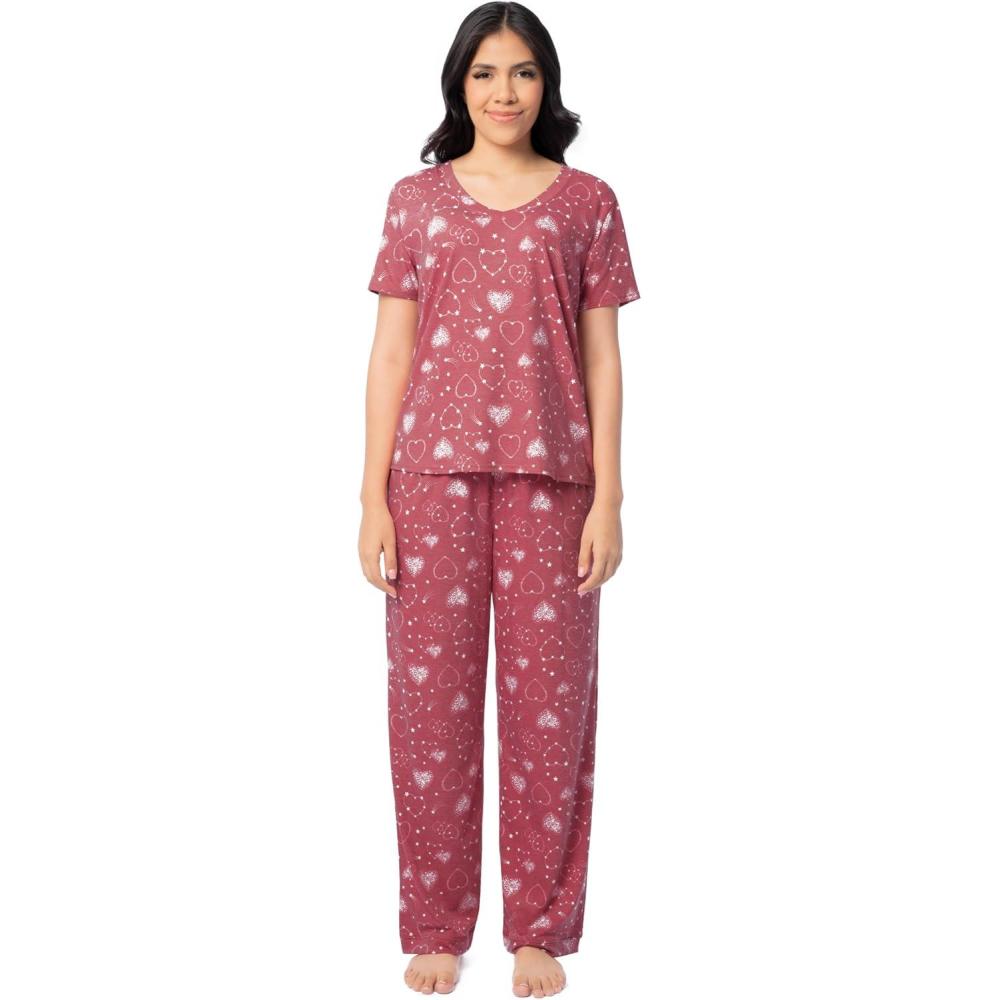 imageFruit of the Loom womens Short Sleeve Tee and Pant 2 Piece Sleep SetRedHearts