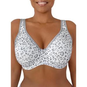 Fit For Me By Fruit of the Loom Women’s Plus Size Cotton Unlined Underwire Bra-Pinch-Free Straps – Side and Back Smoothing(Leopard Smoke)