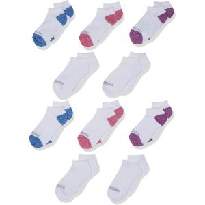 Fruit Of the Loom Girls’ Everyday Lightweight Sport Quarter Sock (10 Pack)(White W/Colored Heel Toe)