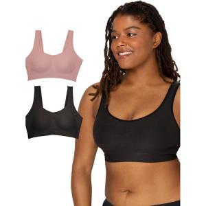 Fruit of The Loom Women’s 2-Pack Full Coverage Wireless Bra w/ Built In Pads – All Day Comfort(Black/Rose Shadow)