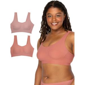 Fruit of The Loom Women’s 2-Pack Full Coverage Wireless Bra w/ Built In Pads – All Day Comfort(Desertdusk/Rose Shadow)