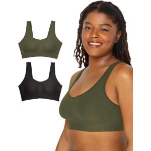 Fruit of The Loom Women’s 2-Pack Full Coverage Wireless Bra w/ Built In Pads – All Day Comfort(Olive Night/Black Hue)