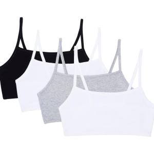 Fruit of The Loom Womens Spaghetti Strap Cotton Pullover Sports Bra Value Pack(Black/White/White/Heather Grey 4-pack)