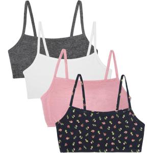Fruit of The Loom Womens Spaghetti Strap Cotton Pullover Sports Bra Value Pack(Dancing Rosebuds/Lilas/White/Charcoal)