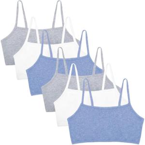 Fruit of The Loom Womens Spaghetti Strap Cotton Pullover Sports Bra Value Pack(Heather Grey/Heather Grey/White/White/Heather Blue/Heather Blue)