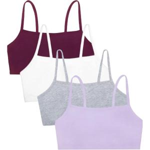 Fruit of The Loom Womens Spaghetti Strap Cotton Pullover Sports Bra Value Pack(Purple/White/Lilac/Grey)