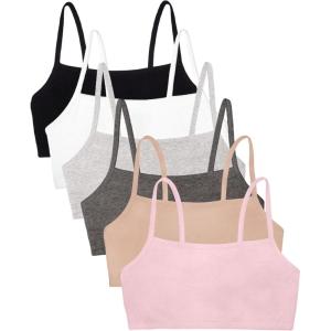 Fruit of The Loom Womens Spaghetti Strap Cotton Pullover Sports Bra Value Pack(Sand/White/Heather Grey/Black/Blushing Rose/Charcoal)