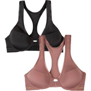Fruit of the Loom A Fresh Collection Game Changer 2-Pack Front & Back Closure Racerback Bras and Comfort for Women(Premium Plum/Black Hue)