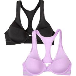 Fruit of the Loom A Fresh Collection Game Changer 2-Pack Front & Back Closure Racerback Bras and Comfort for Women(Stellar Orchid/Black Hue)