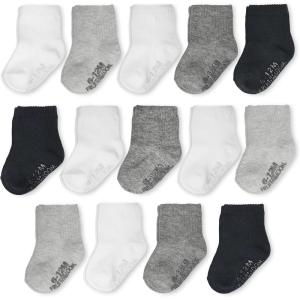 Fruit of the Loom Baby 14-Pack Grow & Fit Flex Zones Cotton Stretch Socks – Unisex, Girls, Boys(Black  White  Grey)
