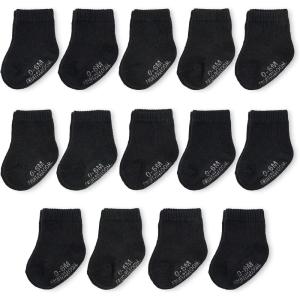 Fruit of the Loom Baby 14-Pack Grow & Fit Flex Zones Cotton Stretch Socks – Unisex, Girls, Boys(Black)
