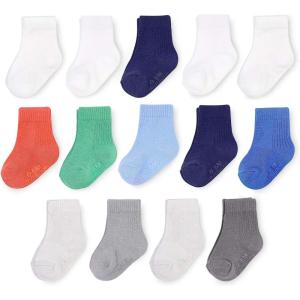 Fruit of the Loom Baby 14-Pack Grow & Fit Flex Zones Cotton Stretch Socks – Unisex, Girls, Boys(Blue)