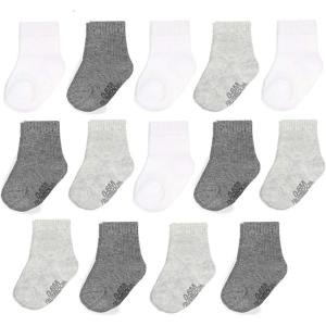 Fruit of the Loom Baby 14-Pack Grow & Fit Flex Zones Cotton Stretch Socks – Unisex, Girls, Boys(Grey)