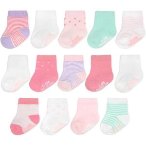 Fruit of the Loom Baby 14-Pack Grow & Fit Flex Zones Cotton Stretch Socks – Unisex, Girls, Boys(Pink Stripe)