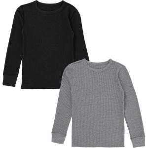 Fruit of the Loom Boys Premium 2-Pack Thermal Waffle Crew Top(Black/Heather Greystone)