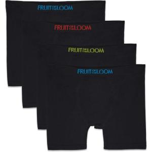 Fruit of the Loom Boys’ Seamless Comfort Boxer Brief Underwear(Black (4 Pack))