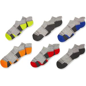 Fruit of the Loom Boys’ Zone Cushion No Show Socks (10 Pack)(Gray  Orange  Red  Green  Blue)