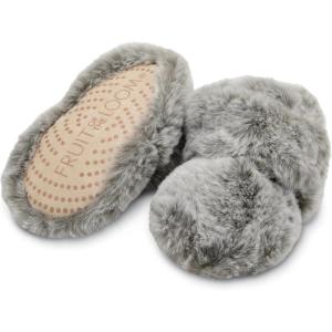 Fruit of the Loom Cozy Thermal Wrap Booties with Non-slip Grips for Baby Girls, Boys, Unisex -(Grey Faux Fur)