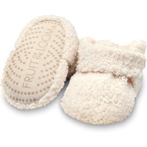 Fruit of the Loom Cozy Thermal Wrap Booties with Non-slip Grips for Baby Girls, Boys, Unisex -(Ivory Sherpa)