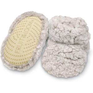 Fruit of the Loom Cozy Thermal Wrap Booties with Non-slip Grips for Baby Girls, Boys, Unisex -(Oatmeal Sherpa)