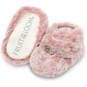 Fruit of the Loom Cozy Thermal Wrap Booties with Non-slip Grips for Baby Girls, Boys, Unisex -(Pink Faux Fur)