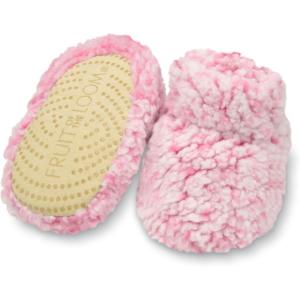 Fruit of the Loom Cozy Thermal Wrap Booties with Non-slip Grips for Baby Girls, Boys, Unisex -(Pink Sherpa)