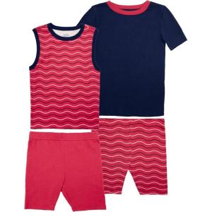 Fruit of the Loom Energize Boy’s Snug Fit 4-piece Pajama Sleep Set(Navy/Red)
